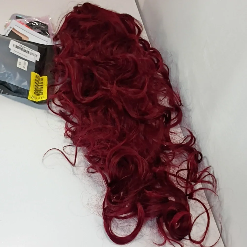 Burgundy‎ Long Ponytail Extension • 26” Wavy Clip-In Drawstring